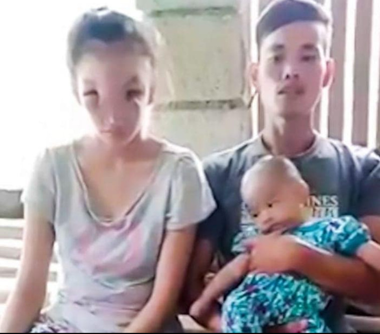 רגאצ'ו, בעלה והתינוק שלהם פונים אל הקהל לבקש עזרה