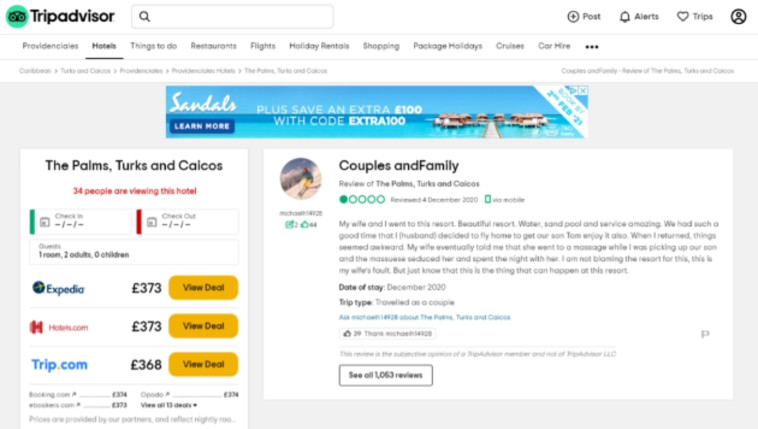 הביקורת שכתב הבעל באתר TripAdvisor