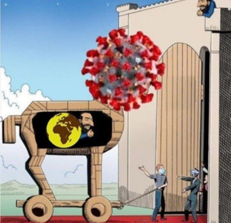 An antisemitic cartoon accusing Israel of spreading the corona (Photo: social networks)