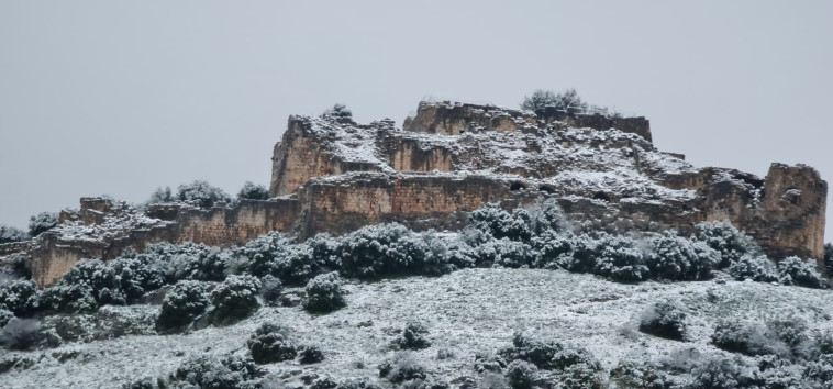 מבצר נמרוד באזור החרמון מכוסה בשלג (צילום: עופר שנער, רשות הטבע והגנים)