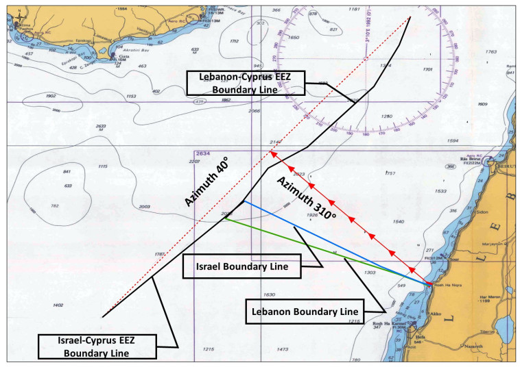 המפה שתציג ישראל אם לבנון תמשיך בדרישותיה המקסימליות במו''מ על הגבול הימי