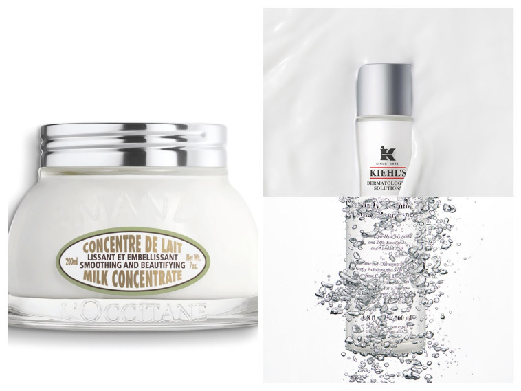 מילק אנד פיל קיל'ס מי פנים על בסיס חלב הפועלים גם כפילינג עדין 319 שקלים. חלב גוף עשיר לאוקסיטן עם חלב ושמן שקדים. 199 שקלים צילומים: יח\'\'צ חו\'\'ל