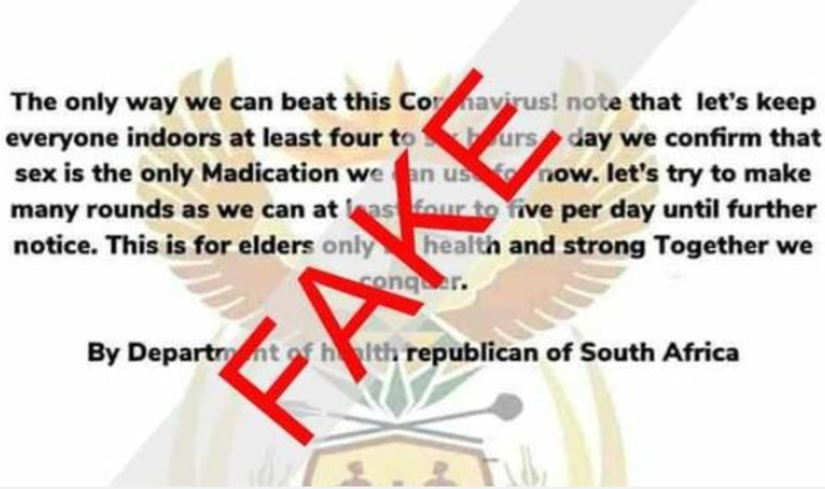 המודעה המזויפת שפורסמה בשם משרד הבריאות בדרום אפריקה