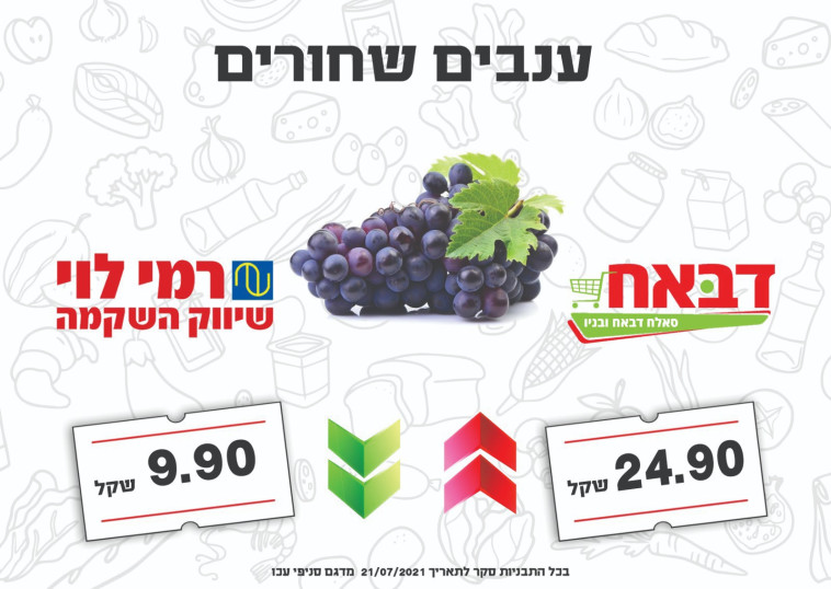 השוואת מחיר ענבים שחורים בין רשת דבאח לרמי לוי (צילום: ללא)