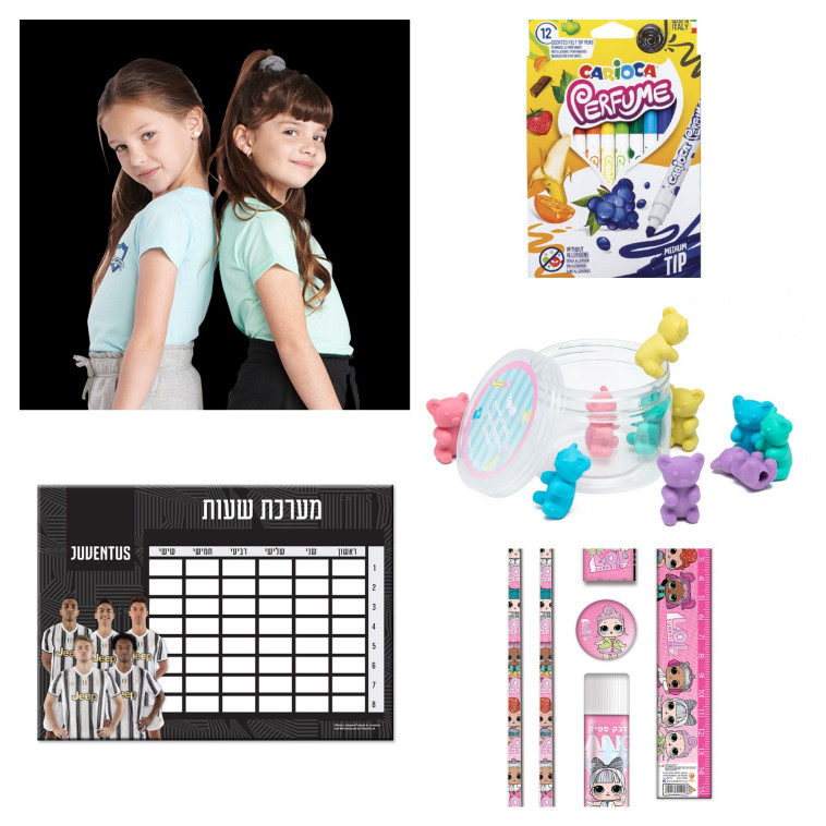 חולצות בית ספר תלבושת, טושים ריחניים, סט מחקי דובוני גומי, אביזרים לקלמר LOL, מערכת שעות יובנטוס