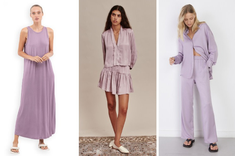 קסטרו: חולצת סאטן 169.90 ש\'\'ח, מכנסי סאטן רחבים 169.90 ש\'\'ח; מירית רודריג חורף 21: חולצה 529 ש\'\'ח, מכנסיים 399 ש\'\'ח; שמלת מקסי סגול של המותג טוטון ב-374 שקל