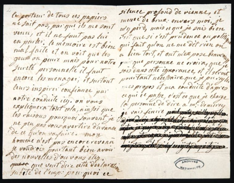 אחד המכתבים המצונזרים של המלכה (צילום: Centre de Recherche sur la Conservation)