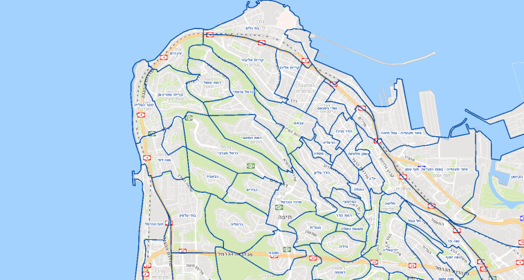שכונות העיר חיפה (צילום: הפורטל הגיאוגרפי הלאומי)