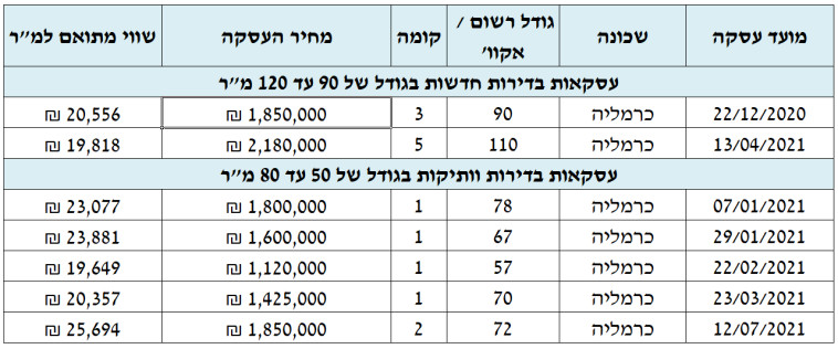 עסקאות כרמליה. שמאי מקרקעין חיפה