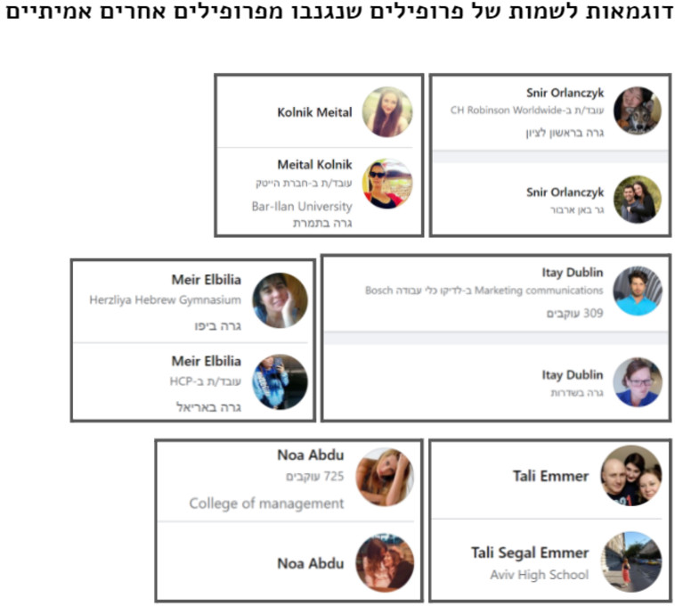 פרופילים שנגנבו ממשתמשים אמיתיים