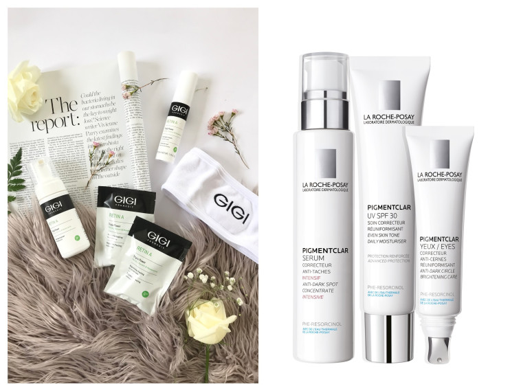 מימין: לה רוש פוזה לטיפול בפיגמנטציה. משמאל: GIGI ראטין A לחידוש העור 