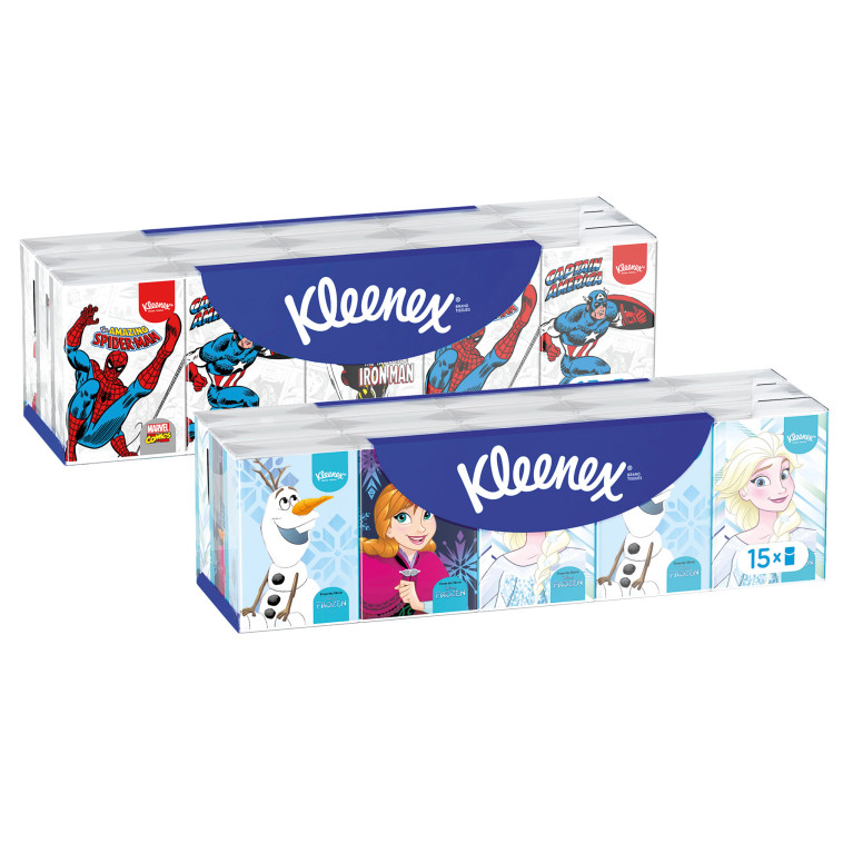 ממחטות הנייר הממותגות לילדים של קלינקס. להשיג ברשתות הפארם, בתי המרקחת וברשתות המובחרות