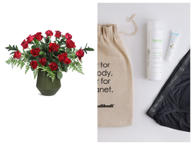 מימין: מארז מודי בודי של LAVIDO  ו-MODIBODI. משמאל:זר פור יו. 