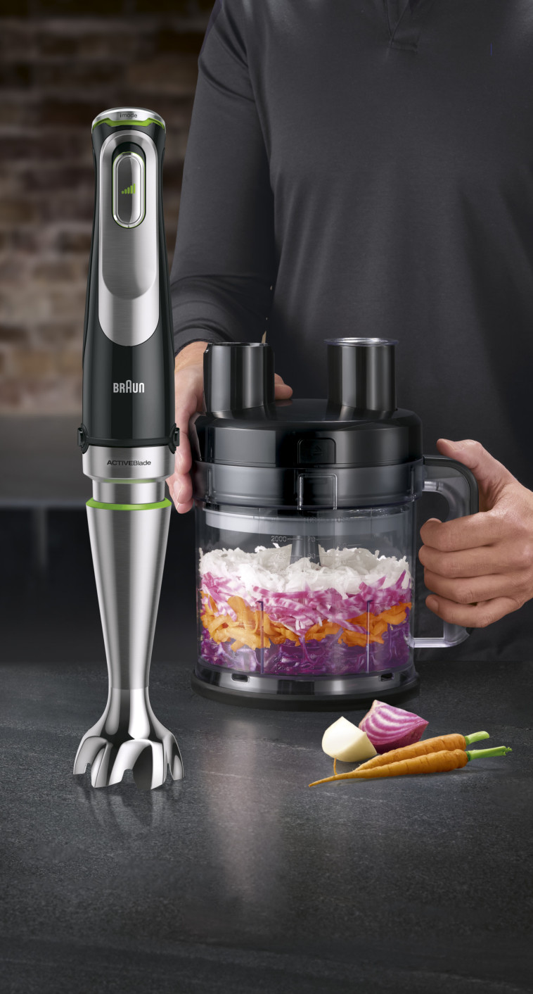 מוט בלנדר כולל מערכת סכינים לחיתוך וקיצוץ, בראון