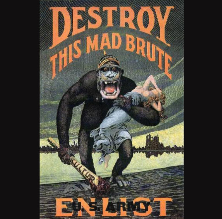 הקוף הגרמני המרושע ממלחמת העולם הראשונה. כרזת תעמולה של צבא ארצות הברית (צילום: באדיבות מכון דוידסון)