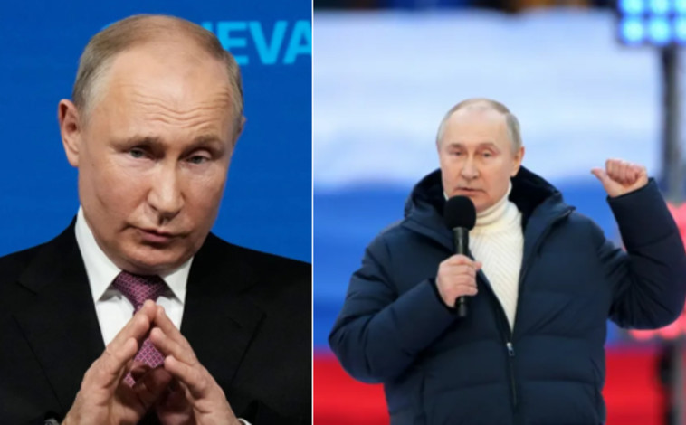 משמאל (לפני) פוטין שומר על ''תנועת הצריח'', מימין (אחרי) הוא משתולל ומנפנף באגרופיו