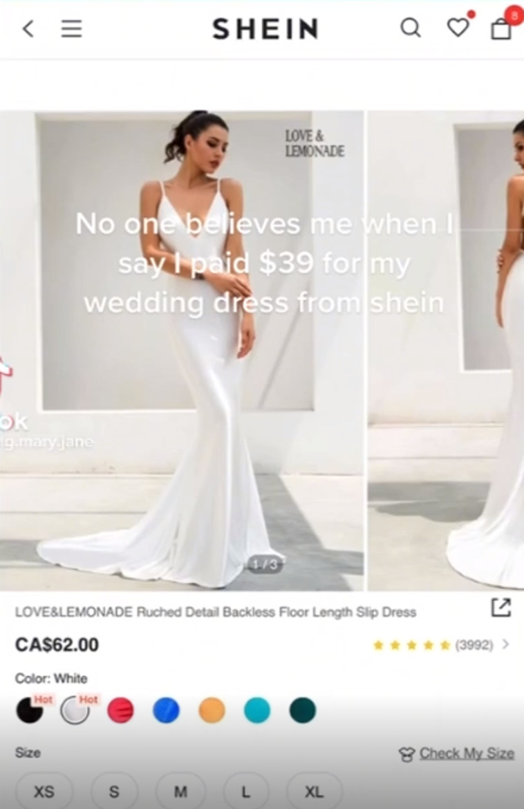 שמלת כלה בפחות מ-100 ש''ח באתר הקמעונאי SHEIN