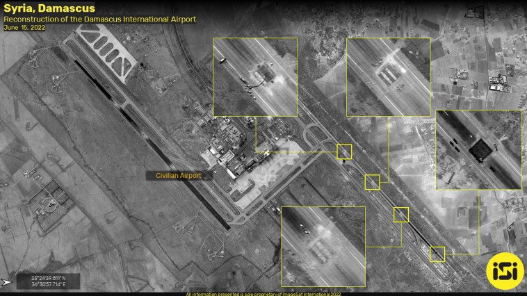 צילומי עבודות שיקום נמל התעופה בדמשק, מתוך דו''ח המודיעין של חברת ImageSat International (ISI) (צילום: ImageSat International (ISI) www.imagesatintl.com)
