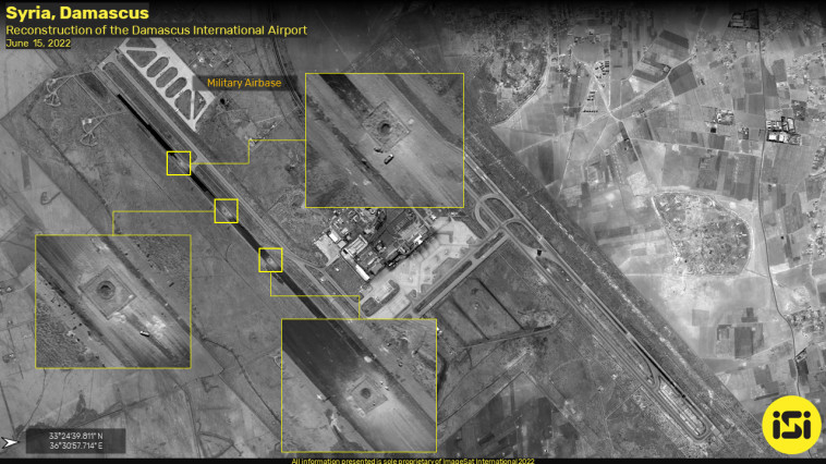 צילומי עבודות שיקום נמל התעופה בדמשק, מתוך דו''ח המודיעין של חברת ImageSat International (ISI) (צילום: ImageSat International (ISI) www.imagesatintl.com)