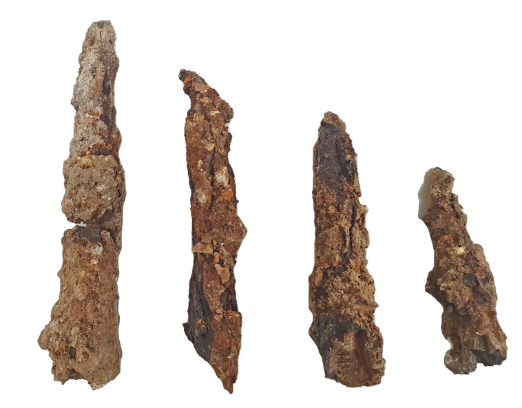 ראשי חיצים שהיו חלק מחיצי ענק (קטפולטות) שנורו ממכונת ירייה 