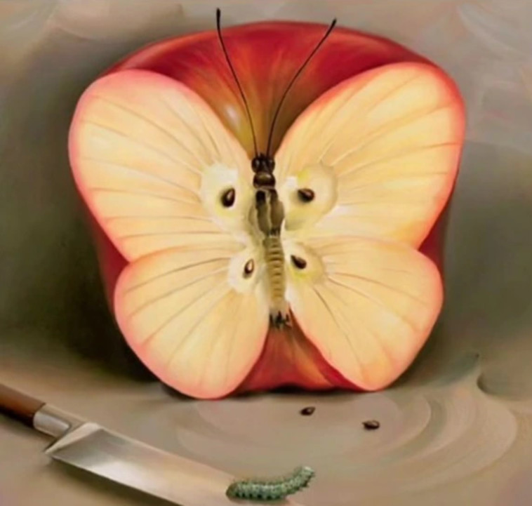 מה אתם רואים: חצי תפוח או פרפר? (צילום: מתוך טיקטוק)