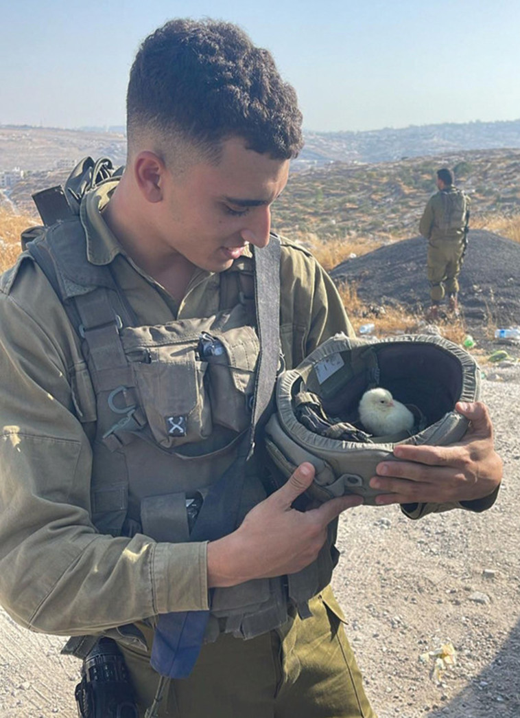לוחם בצה''ל עם האפרוח שהצילו הלוחמים