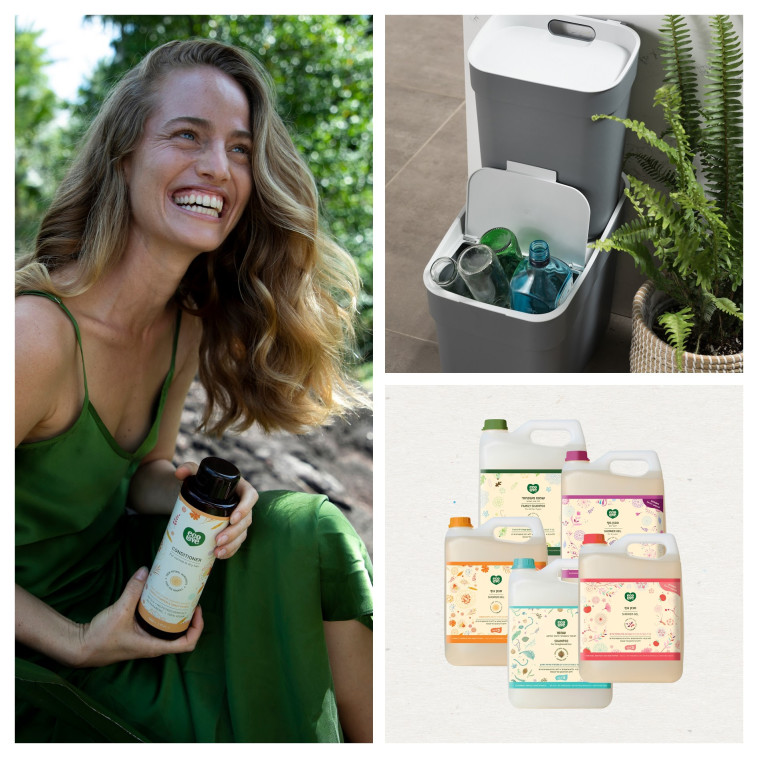 אריזות ממוחזרות של מותג הטיפוח אקולאב. פחי המיחזור של כתר