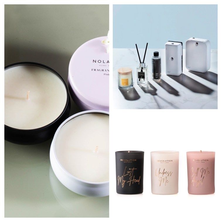 מימין למעלה: מפיצי הריח חשמליים MIYO SCENT, מייקאפ רבולושן ונולה נולה לסופר-פארם