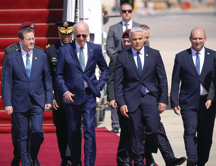 נשיא ארה''ב ביידן בביקור בישראל עם בנט, לפיד והרצוג (צילום: נועם ריבקין פנטון, פלאש 90)