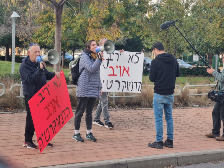 מפגינים מול ביתו של שר המשפטים יריב לוין  (צילום: ללא קרדיט)