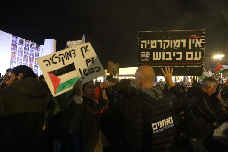 מספר דגלי פלסטין בהפגנה (צילום: אלישיב רקובסקי/TPS)