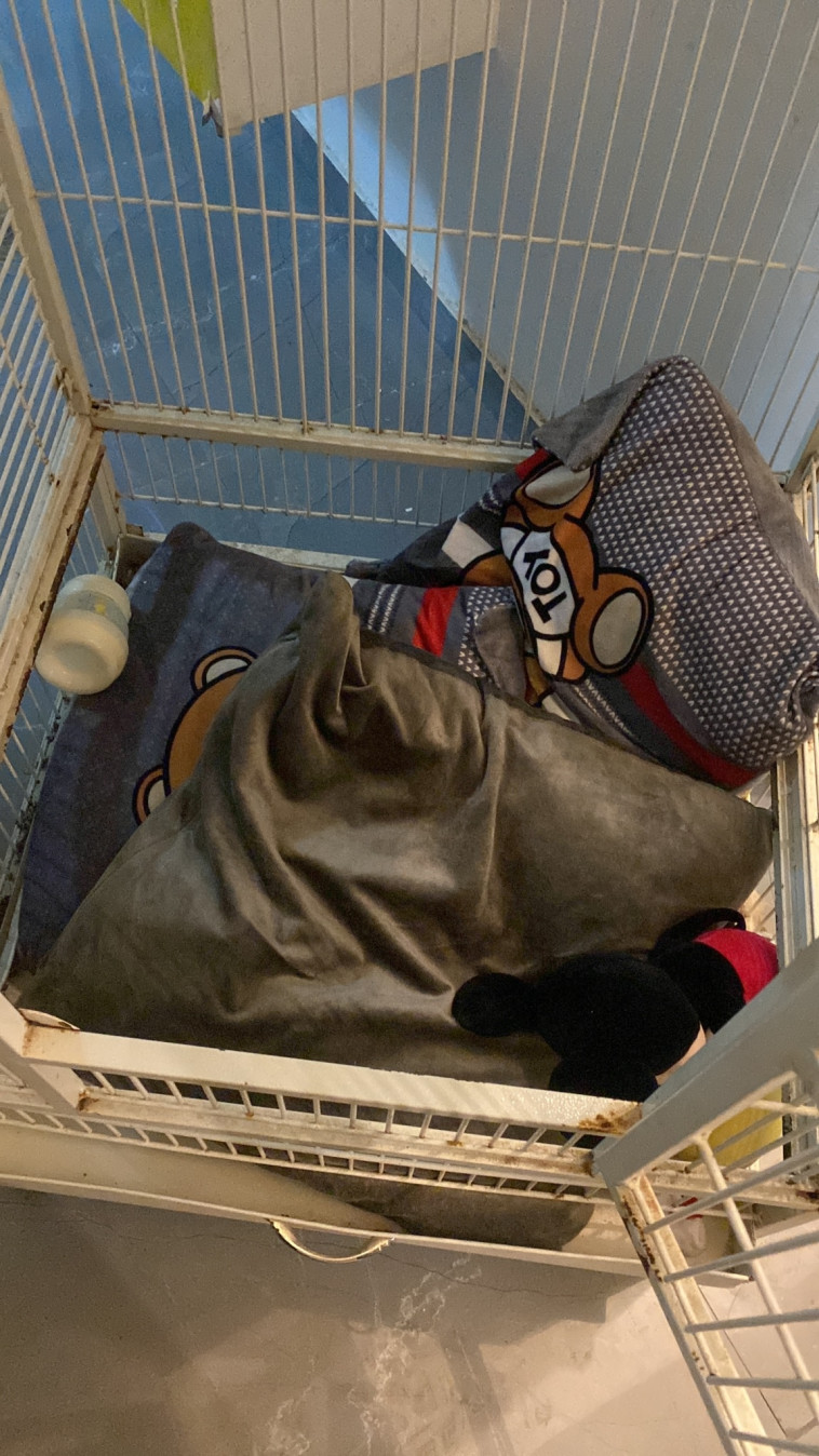 הכלוב בו נמצא התינוק בדירה בחיפה