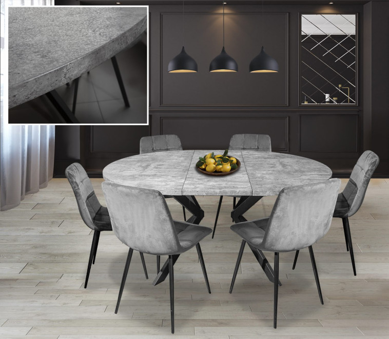 פינת אוכל עגולה נפתחת דמוי בטון 