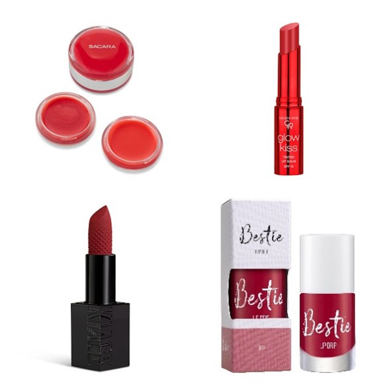 שפתון טבעוני KISS GLOW, פילינג SACARA, שמן BESTIE, שפתון DIRTY TALKאיל מקיאג'