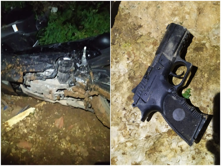 האקדח והאופנוע שנתפסו בזירה
