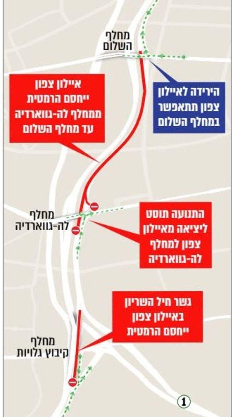 מפת החסימות באיילון צפון (צילום: באדיבות חברת נתיבי איילון)