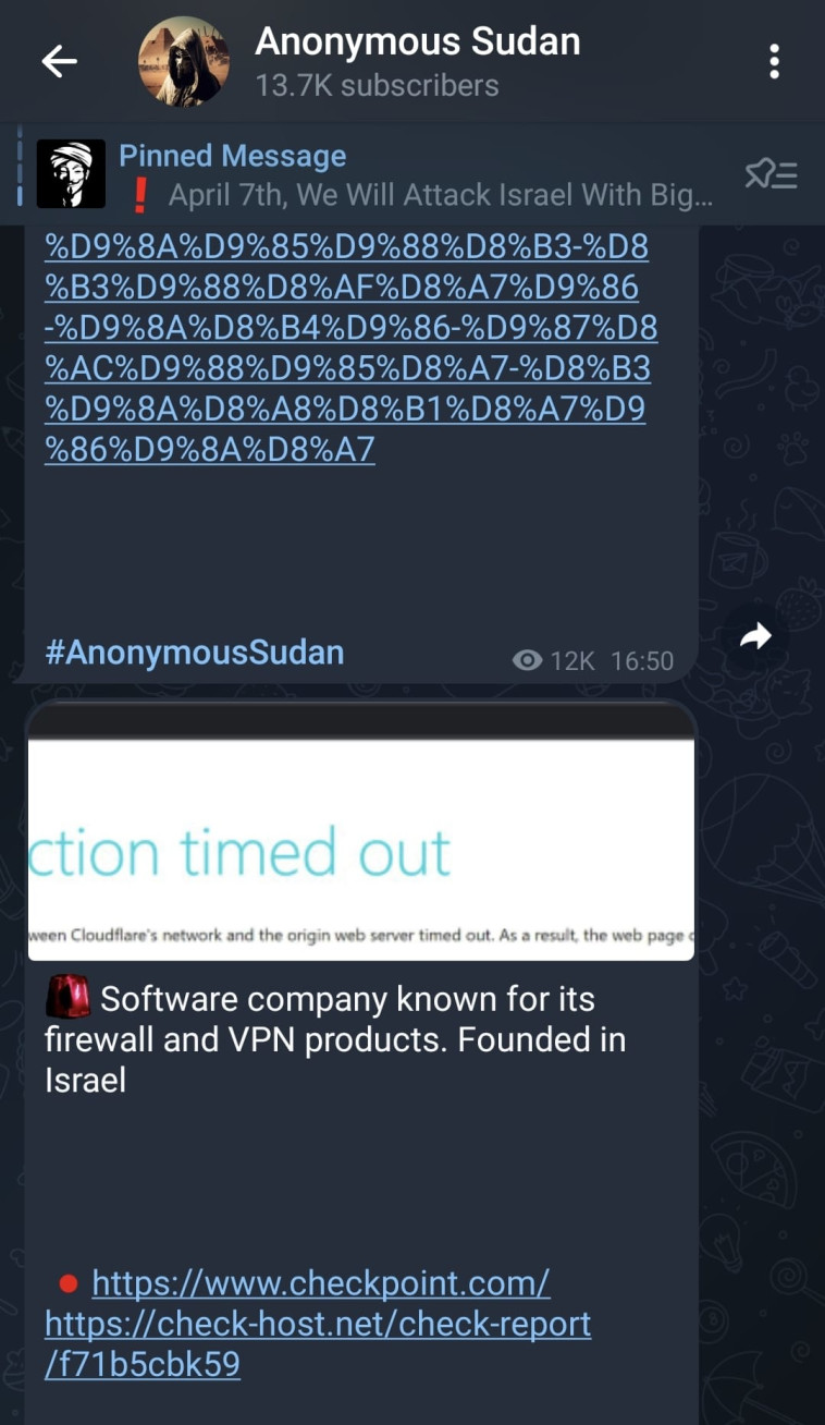 צילום מסך משיחת הטלגרם של ההאקרים בקבוצת אנונימוס מסודן