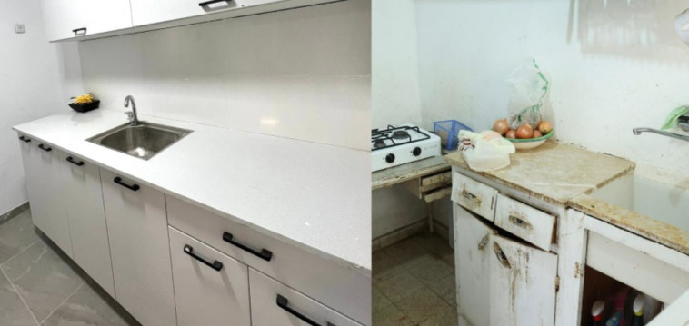 המטבח של שלמה, לפני ואחרי, ששופץ על-ידי ''סיירת השיפוצים'' (צילום: פרטי)