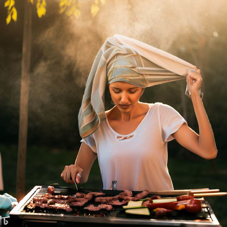 תמונת המחשה של אישה עושה מנגל עם כיסוי לראש