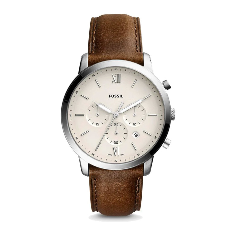 שעון כרונוגרף עם רצועת עור חומה