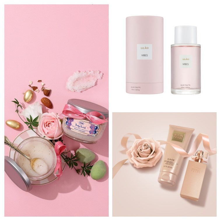 ניחוח ורדים: SABON סדרת הורדים, SO.KO VIBES&rlm; לסופר-פארם, GA-DE ICON PEARL