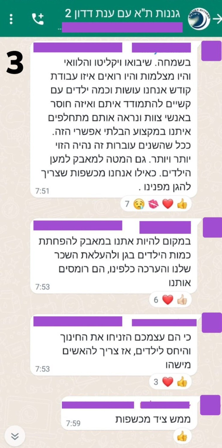 תיעוד מקבוצת הווטסאפ של הגננות