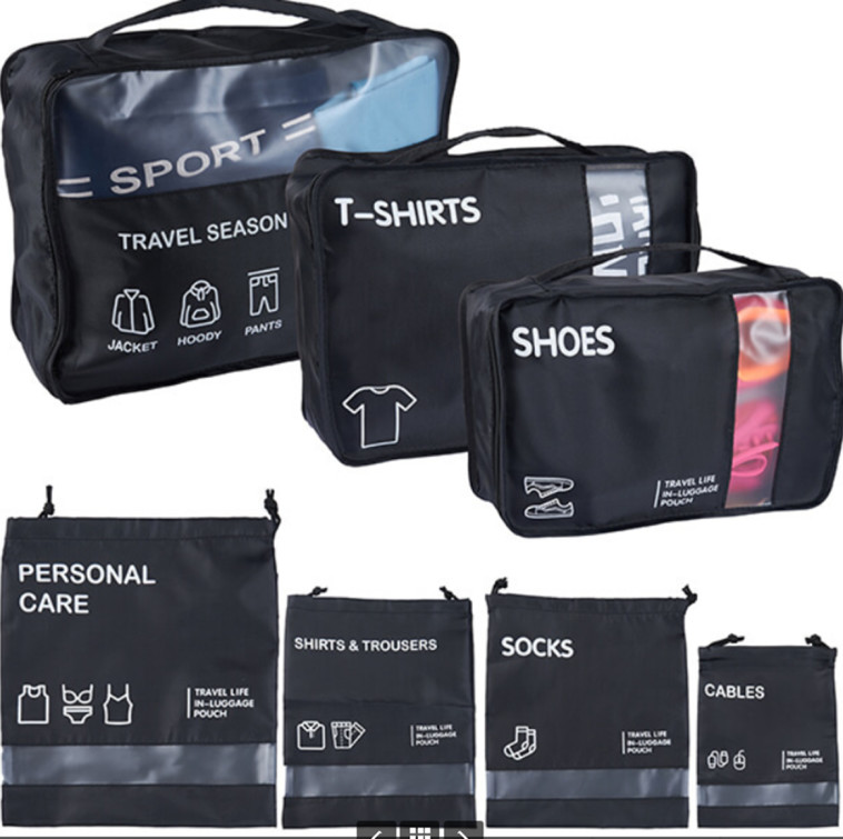 ערכת נסיעות 7 חלקים לארגון אריזה חכמה במזוודה.