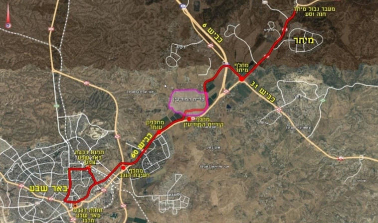 התוואי המתוכנן של הרכבת הקלה בבאר שבע