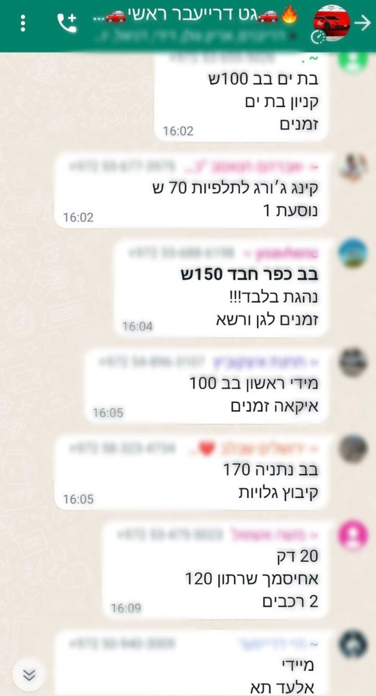 גט דרייעבר - אחת מקבוצות הווצאפ המספקות שירותי הסעה באופן מחתרתי