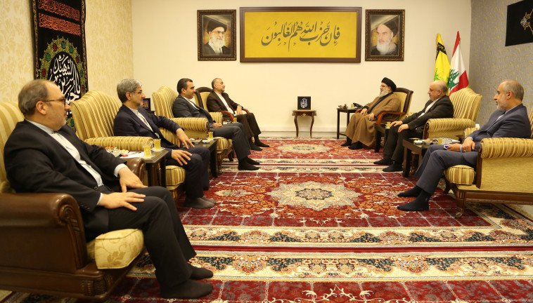 נסראללה בפגישה עם שר החוץ של איראן (צילום: Handout via REUTERS)