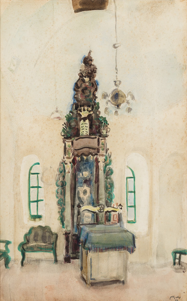 נחום גוטמן - בית הכנסת בטבריה, ארון הקודש, 1947 (צילום: אלעד שריג)