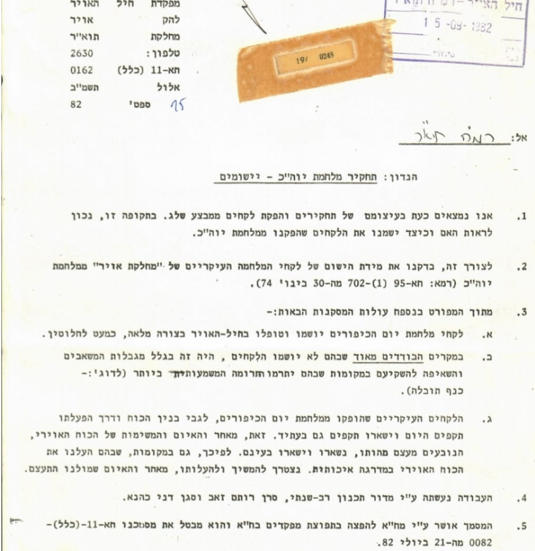  תחקיר לחימה של חיל האוויר שנכתב במהלך מבצע ''שלום הגליל