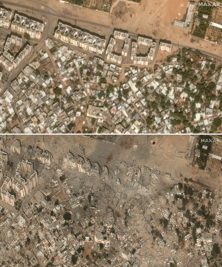 בית חאנון ברצועת עזה - לפני ואחרי תקיפת צה''ל (צילום:  Maxar Technologies/Handout via REUTERS )