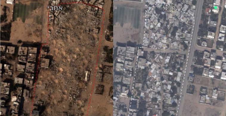 שכונה ברצועת עזה - מימין, לפני - משמאל, אחרי